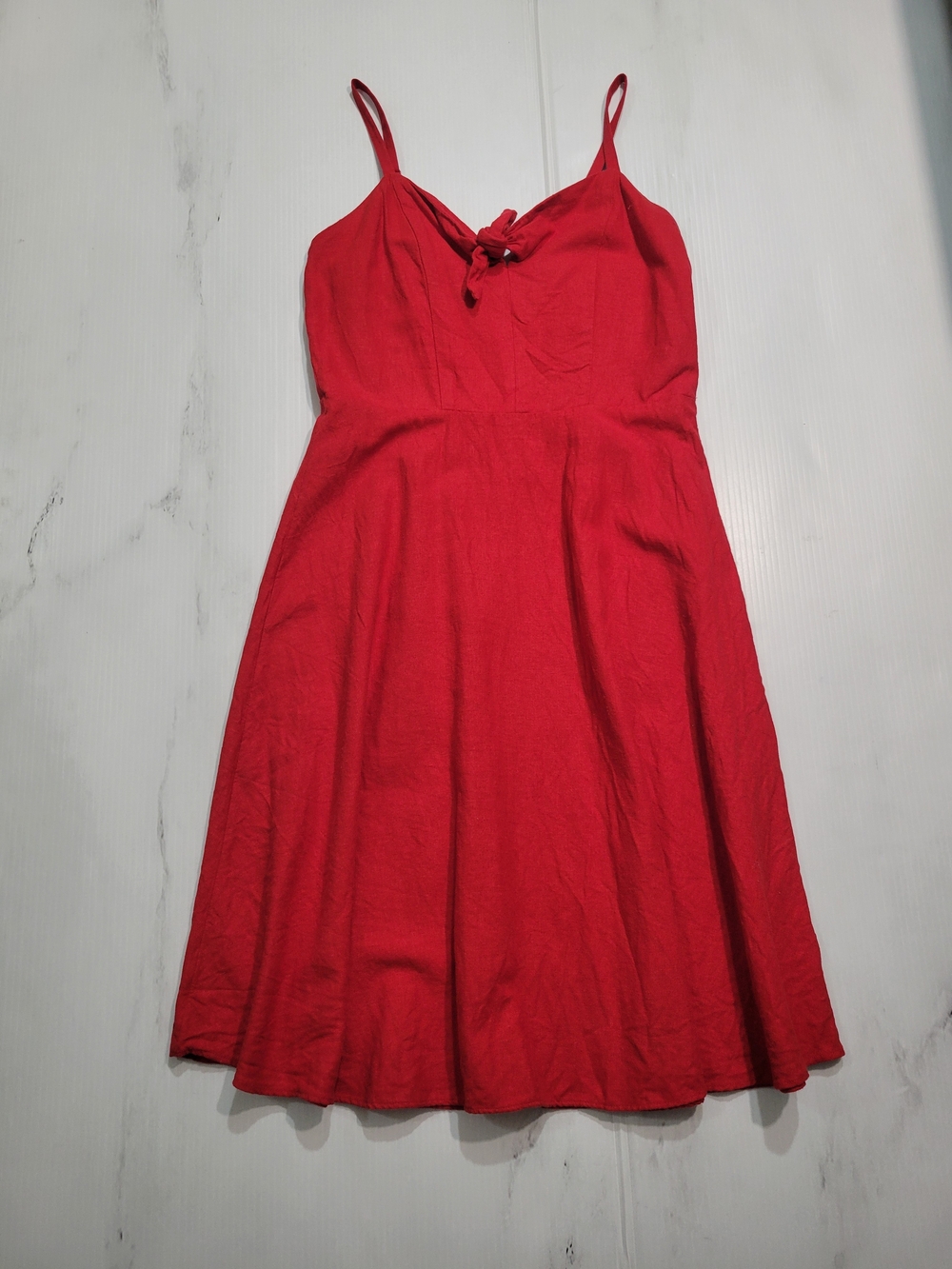 OLD NAVY Red Linen Blend Sweetheart Neck Spaghetti Strap Fit & Flare Dress